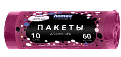 HOMEX Пакеты для мусора 60 л 10 шт “Очень Уютные”, бордовые 